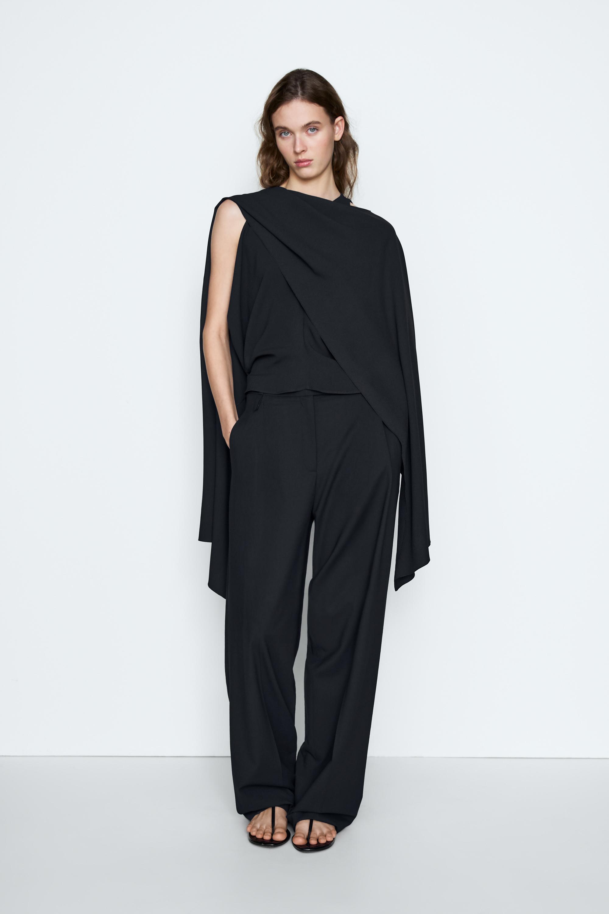 Top with draped detail and low-cut back - STUDIO — Navy blue