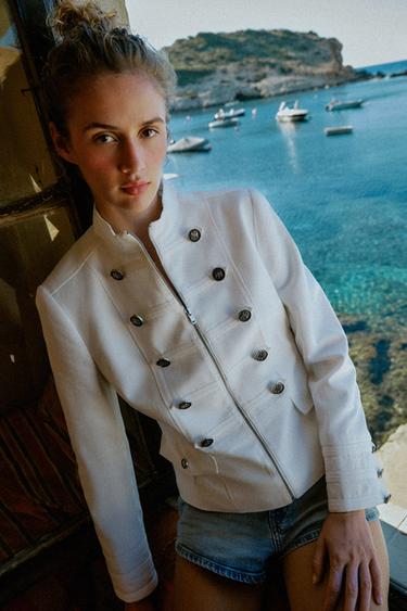 HIGH COLLAR BUTTONED BLAZER - Oyster-white by Zara