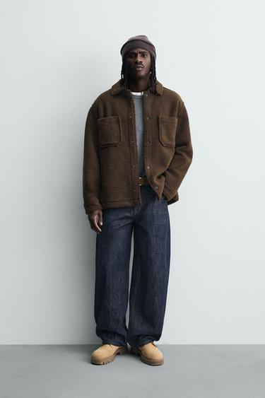 FAUX SHEARLING OVERSHIRT WITH POCKETS - Brown by Zara