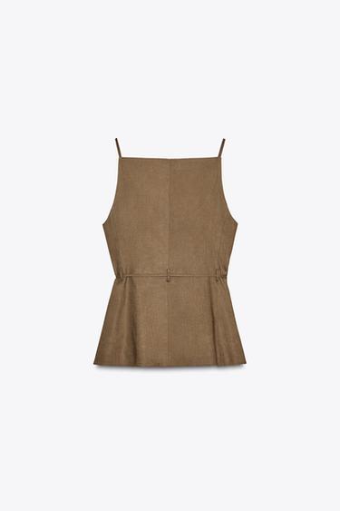Zara LINEN BEADED BELT VEST - Toffee