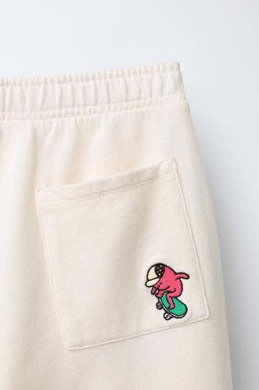 PLUSH BARREL TROUSERS WITH LOGO - Oyster-white by Zara - Image 3