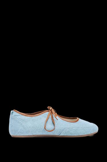 Zara DENIM EFFECT BALLET FLATS WITH BOW - Denim Blue - Image 0