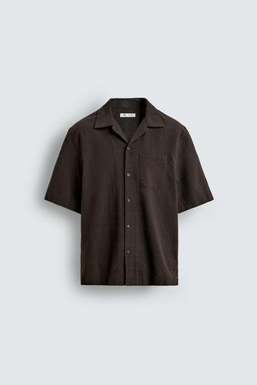REGULAR FIT TEXTURED SHIRT - Brown by Zara - Image 6