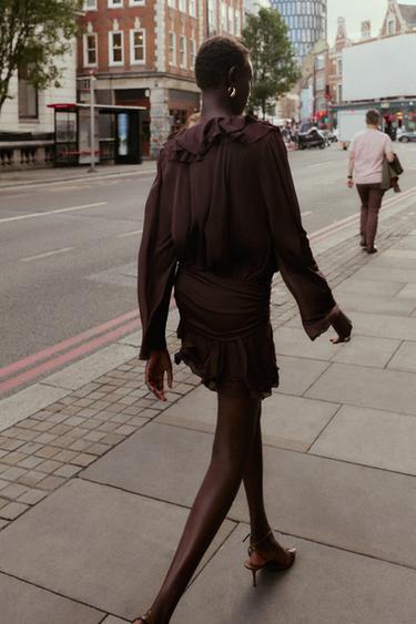 SHORT DRESS WITH RUFFLES - Burgundy by Zara - Image 5
