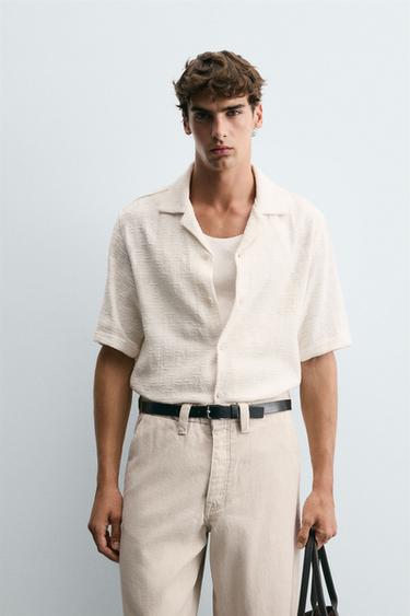 CAMISA JACQUARD GEOMÉTRICO - Blanco roto de Zara