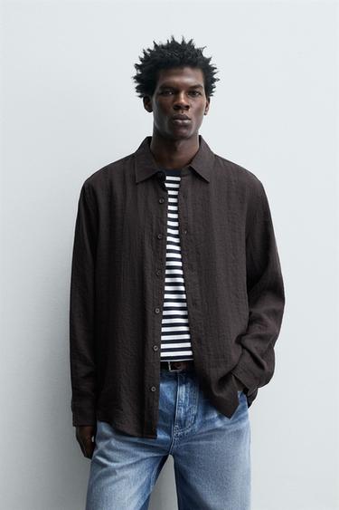 СТРУМУЮЧА СОРОЧКА RELAXED FIT - Коричневий Zara