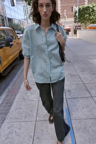 CAMISA RAYAS POPELINA OVERSIZE - Azul / Blanco de Zara