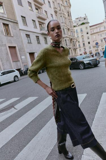 PULL EN MAILLE EFFET BROSSÉ - Kaki de Zara - Image 4