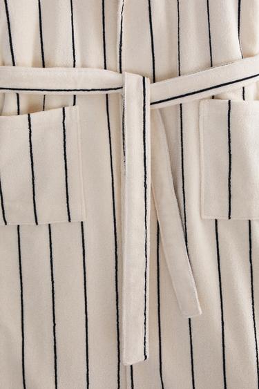 THIN STRIPE TERRY BATHROBE - Ivory by Zara - Image 2