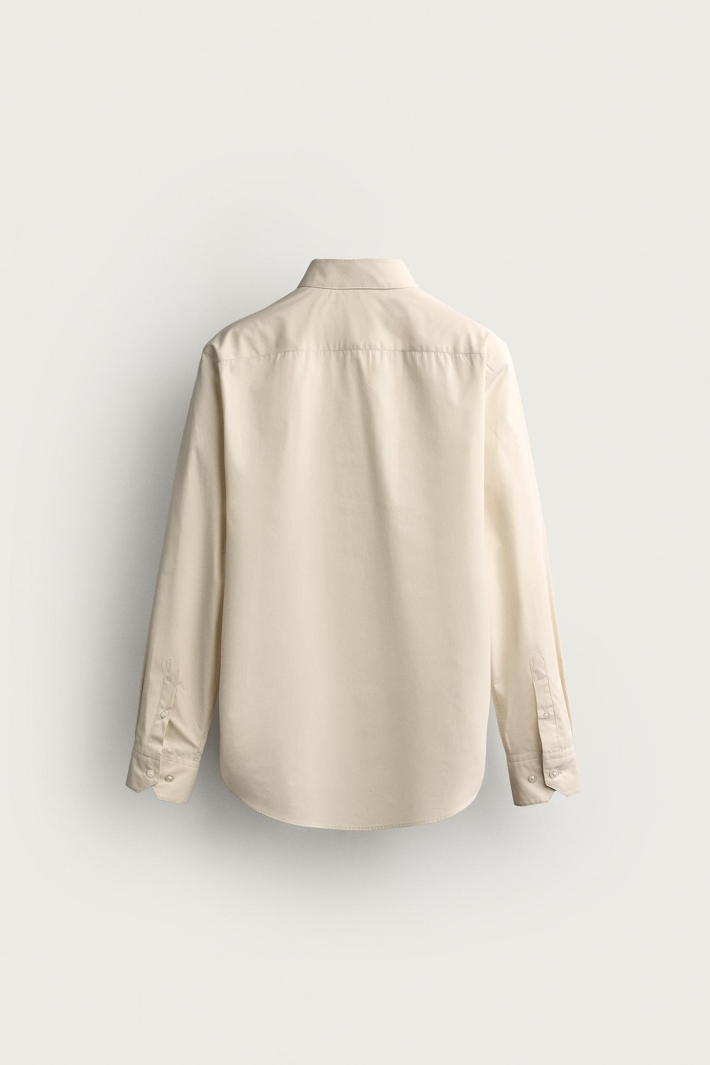 Мужская рубашка Zara Regular Fit Pocket, цвет: Бежевый — фото 9