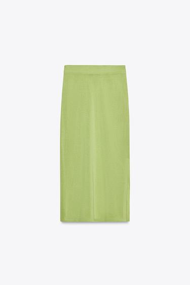 JUPE MIDI EN MAILLE - Vert de Zara - Image 5