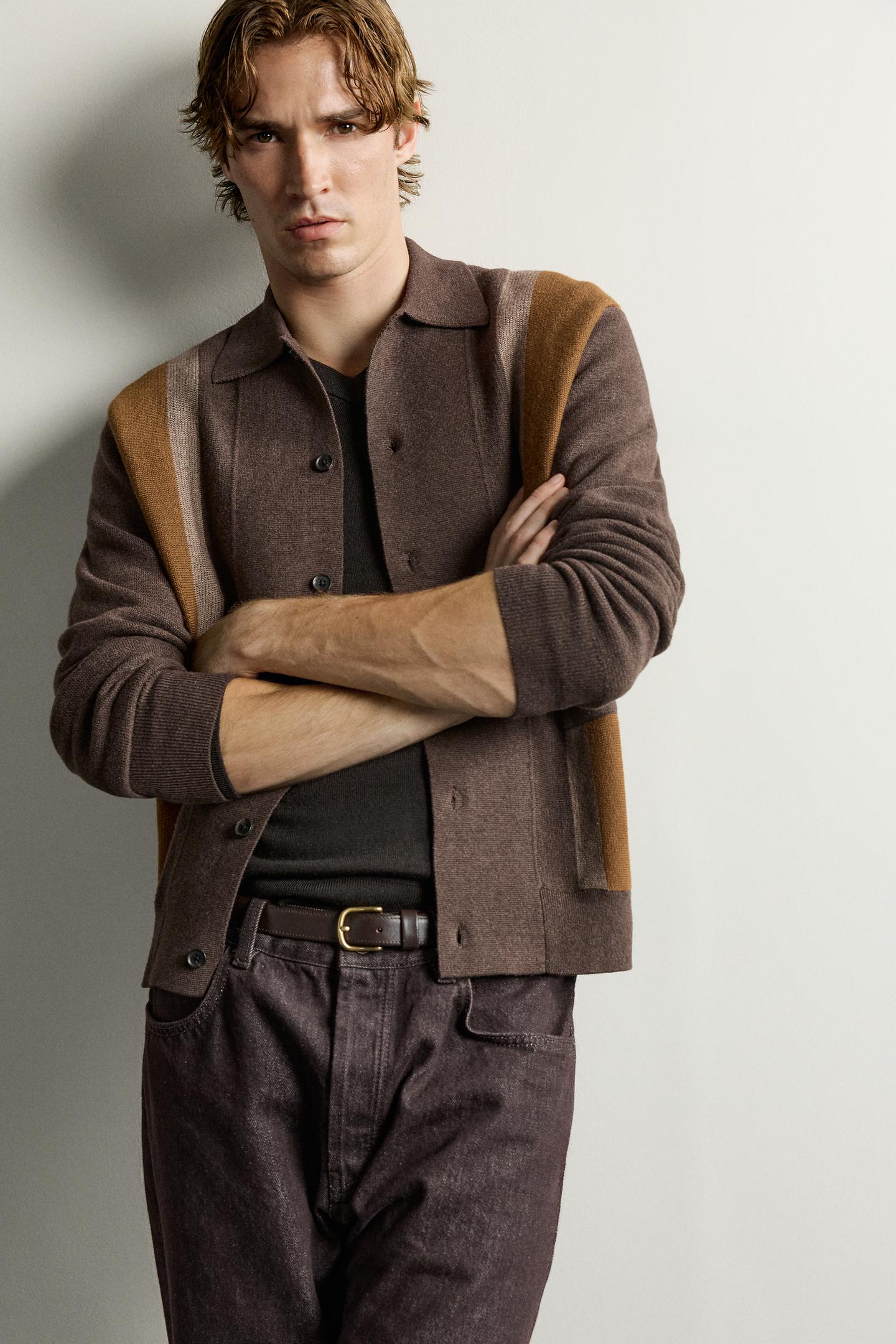 Мужской кардиган Zara Colorblock, цвет: Коричневый — фото 5