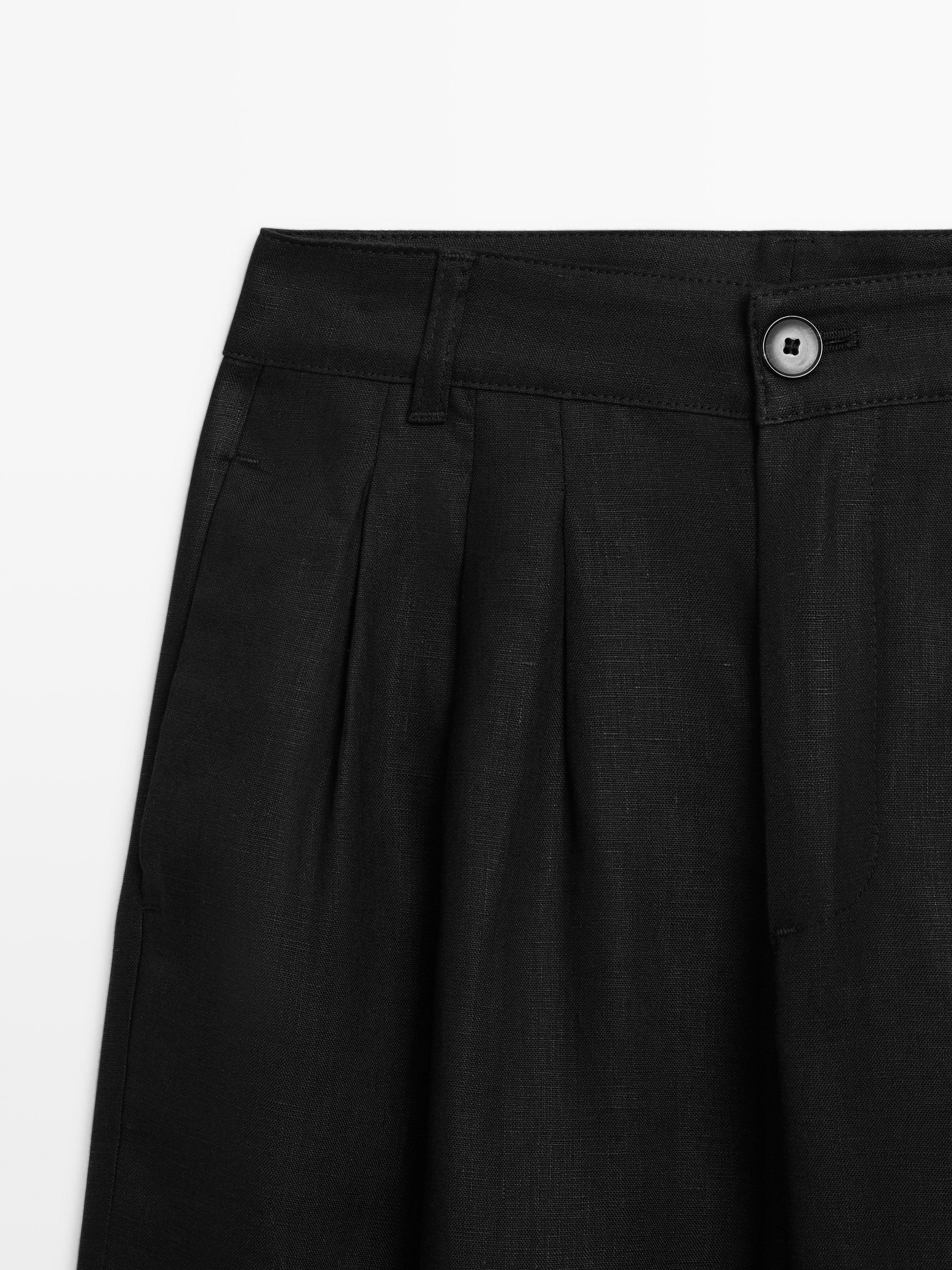 Wide-leg pleated linen trousers
