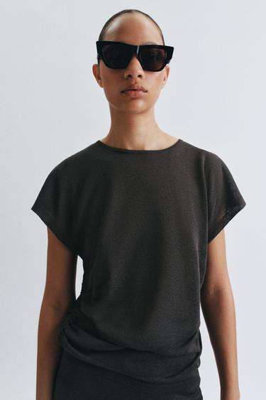DRAPED KNIT TOP - Dark navy by Zara