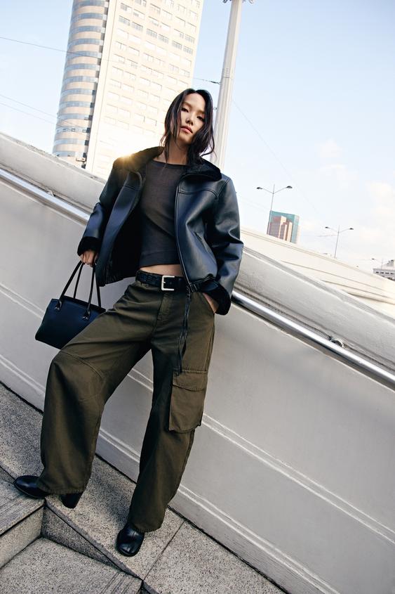 Zara 對比色單肩包 - 黑色 - 圖片 0