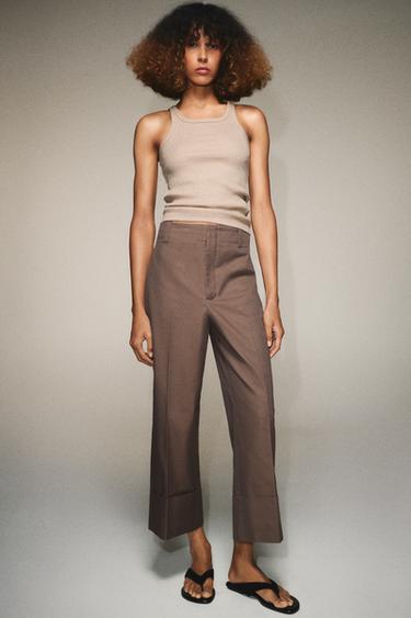 ZW COLLECTION TROUSERS WITH TURN-UP HEMS - Brown / Taupe by Zara