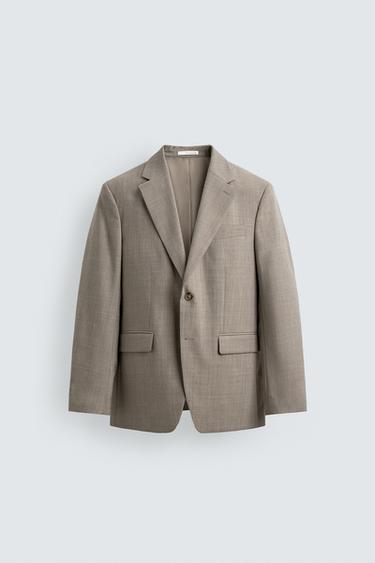 COMFORT WOOL BLEND SUIT BLAZER - Grey / Beige by Zara