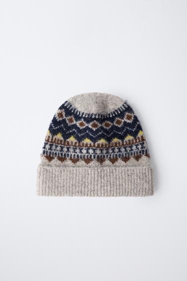 JACQUARD KNIT BEANIE - Grey / Blue by Zara - Image 3