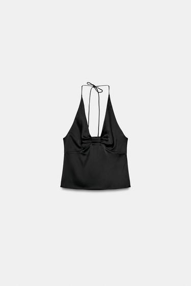 SATIN HALTER TOP - Black by Zara