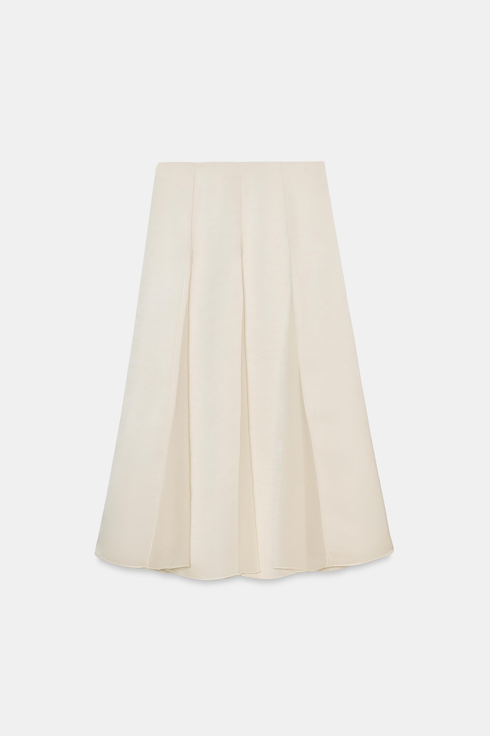 ZW COLLECTION COMBINED BOX PLEAT MIDI SKIRT - Ecru | ZARA Turkey