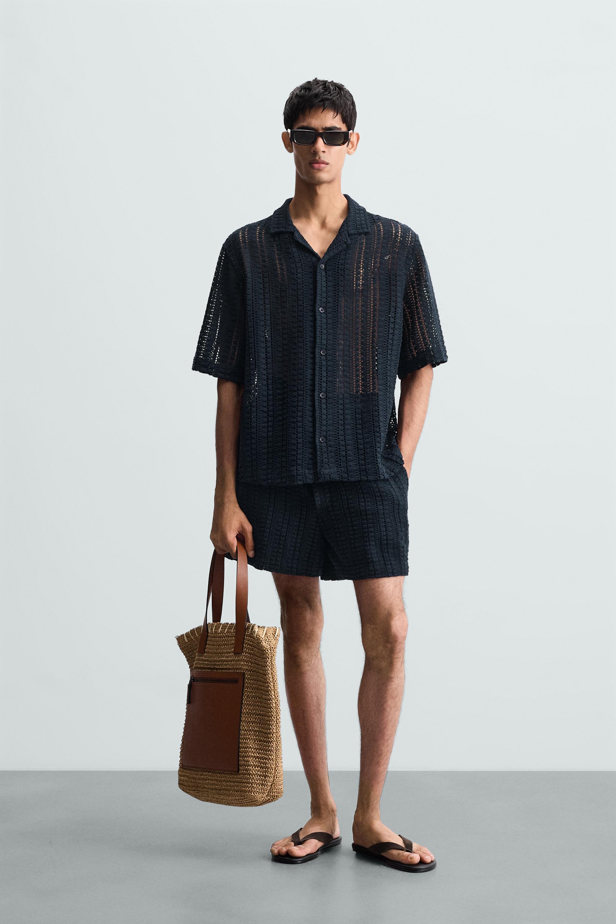 BERMUDA ESTRUTURA CROCHÊ - Azul-marinho | ZARA Brasil