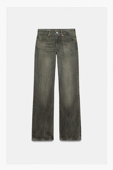 Zara TRF WIDE LEG LOW RISE JEANS - Light khaki