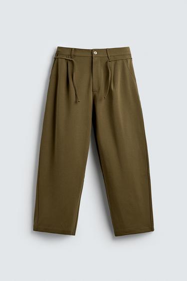 Zara PLEATED DRAWSTRING PANTS - Ocher - Image 0