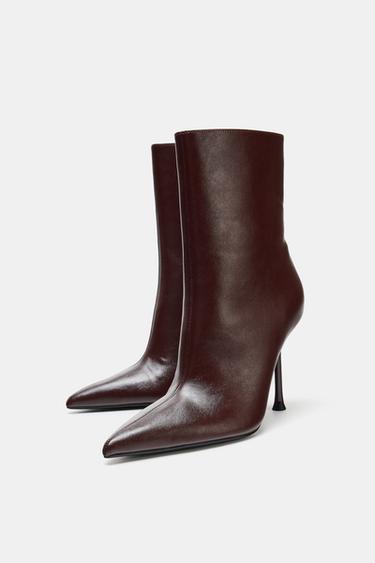 STILETTO HEEL ANKLE BOOTS - Brown by Zara - Image 1