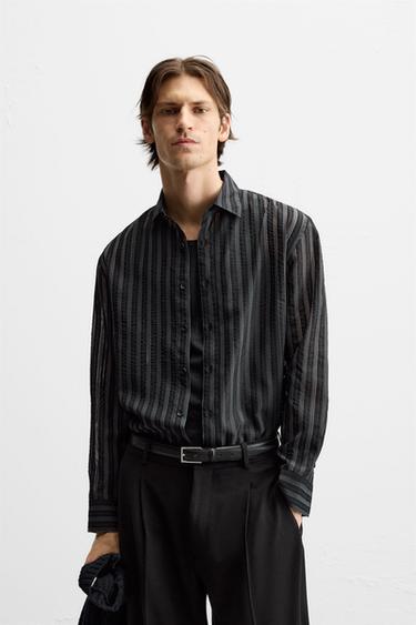 STRIPED SEMI-SHEER SHIRT - Black by Zara - Image 1