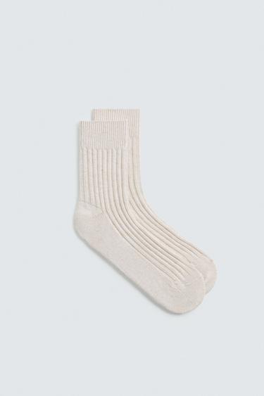 CHAUSSETTES COURTES CÔTELÉES - Écru de Zara - Image 3