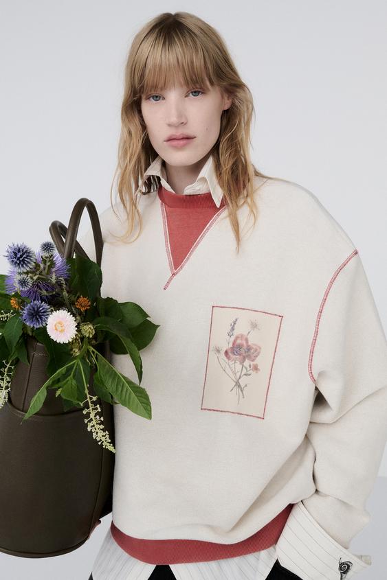 Zara CONTRAST PATCH SWEATSHIRT - Orange - Image 0