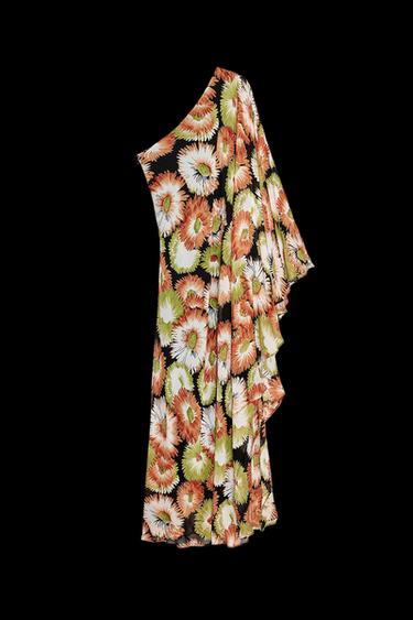 Zara ZW COLLECTION ASYMMETRIC FLORAL PRINT DRESS - orange-green - Image 0