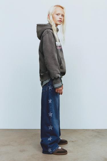 JEANS WIDE LEG ESTRELLAS - Azul de Zara