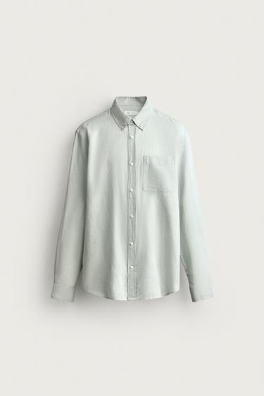 REGULAR FIT LINEN BLEND SHIRT - Sea green by Zara