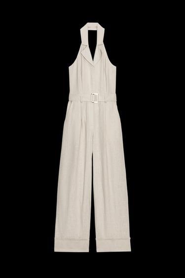 HALTER NECK LINEN BLEND JUMPSUIT - Sand by Zara - Image 0