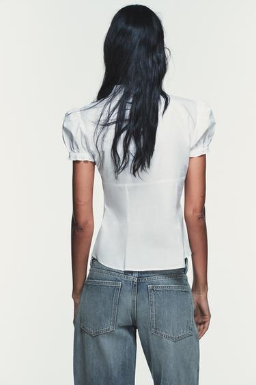 POPLIN SHIRT WITH RUFFLES - White by Zara - Image 3