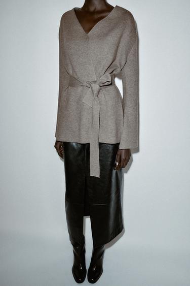 BELTED KNIT CARDIGAN - Mink by Zara - Image 4
