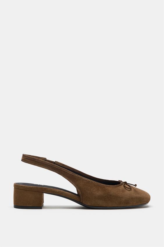 LEATHER SLINGBACK HEELED SHOES - Brown by Zara - Image 0