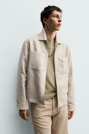 100% LINEN ZIP-UP OVERSHIRT - Light beige by Zara - Image 4