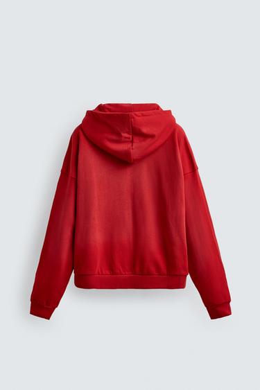 SWEAT ZIPPÉ DÉLAVAGE SPRAY - Rouge de Zara - Image 7