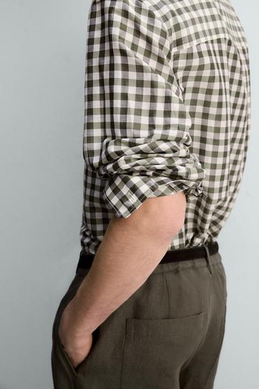 RAMIE AND SILK CHECK SHIRT - Mid-green by Zara - Image 6