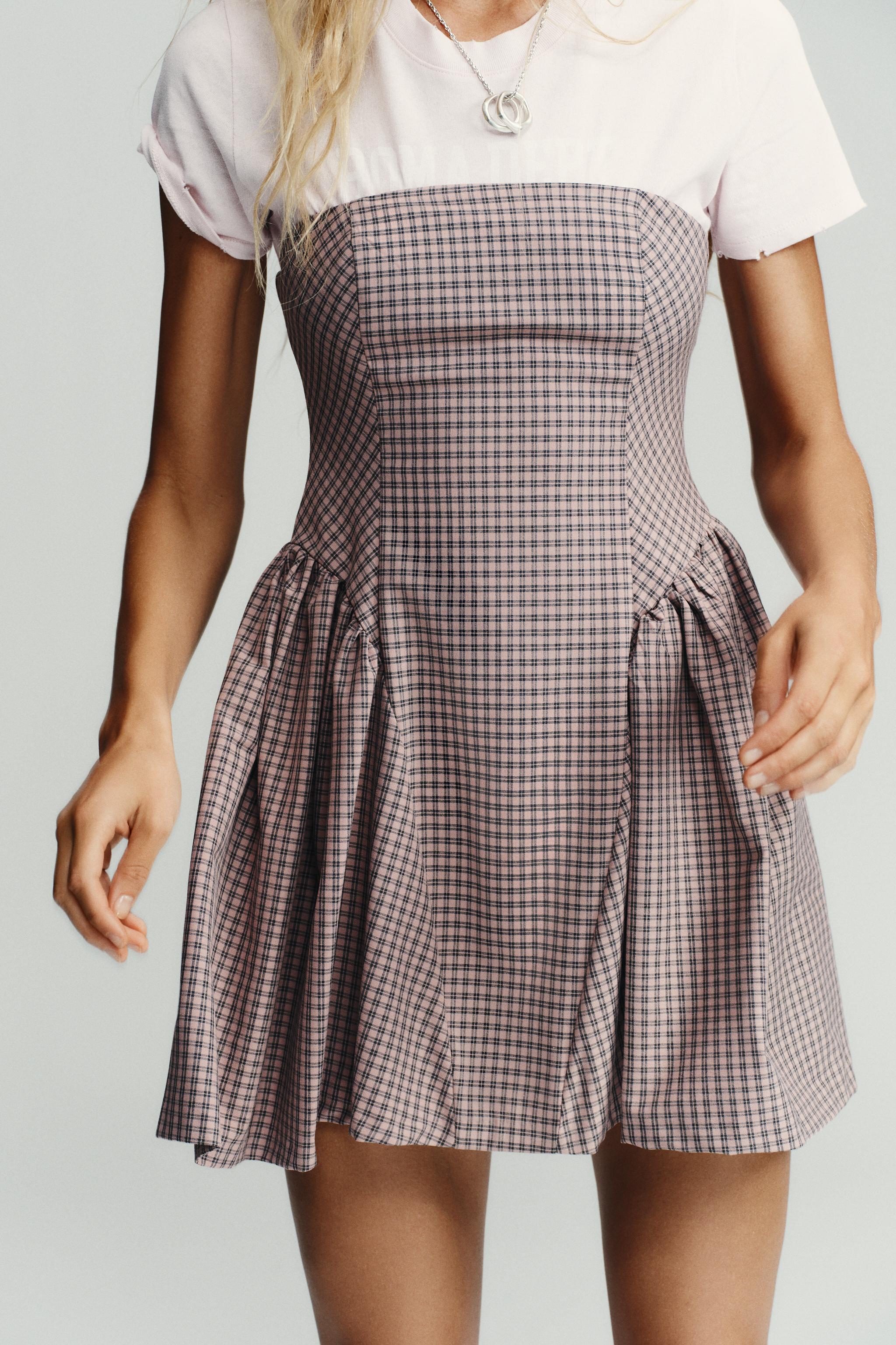 GINGHAM BUSTIER MINI DRESS - Pale pink | ZARA United States