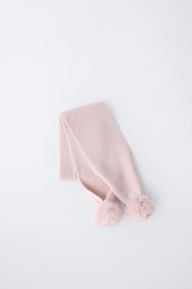 KNITTED POMPOM SCARF - Pink by Zara