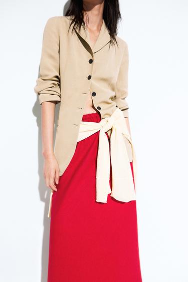 Zara 100% linen elasticated midi skirt - Red