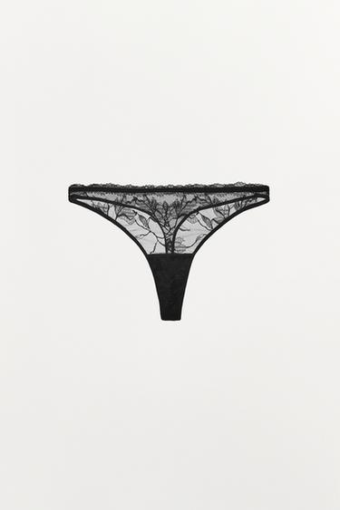 Zara TANGA GAĆICE S CVJETNIM VEZOM – Crna