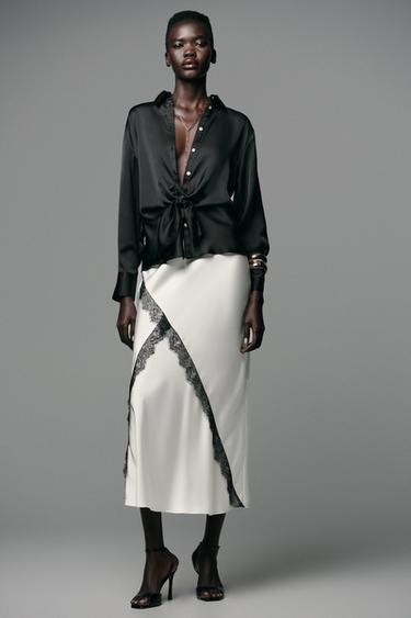 SATIN SHIRT WITH KNOT - Black by Zara