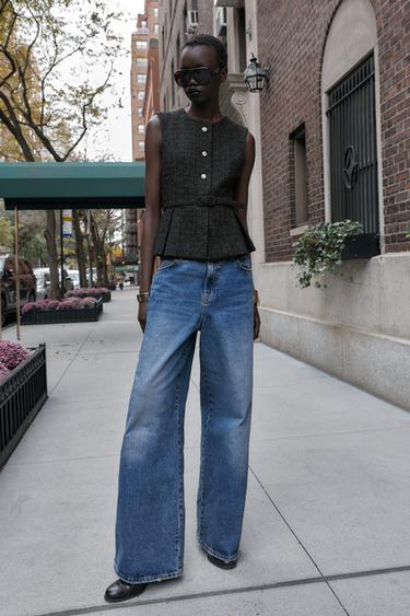 ЖИЛЕТ ИЗ РЕЛЬЕФНОЙ ТКАНИ С РЕМНЕМ И БЛЕСТЯЩЕЙ НИТЬЮ — ЗЕЛЕНОВАТО-СИНИЙ от Zara