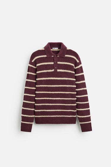 POLO DE TRICÔ LISTRADA COM TEXTURA - Bordô da Zara