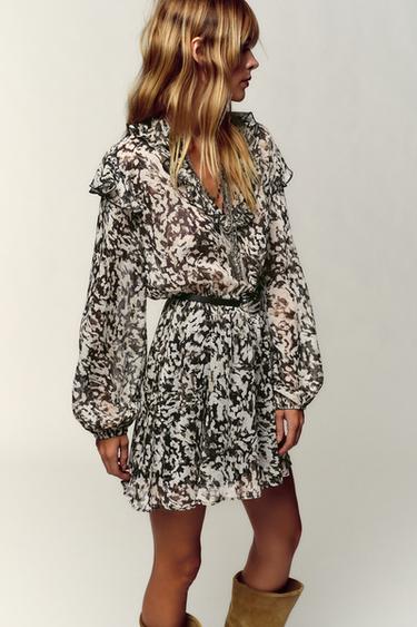 ROBE COURTE IMPRIMÉE CEINTURE - Multicolore de Zara - Image 2