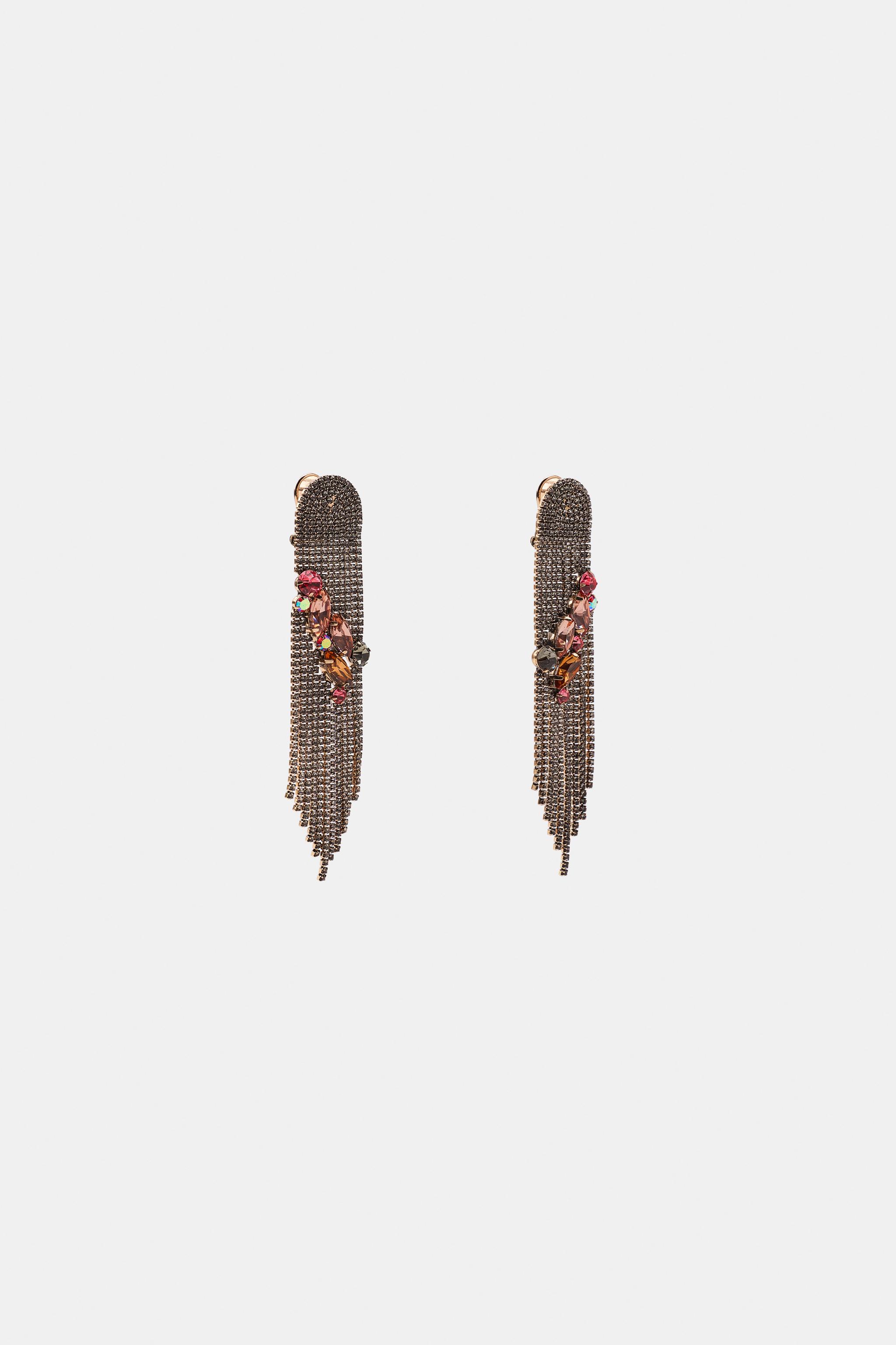 Женские аксессуары Zara RHINESTONE FRINGE EARRINGS — фото 3